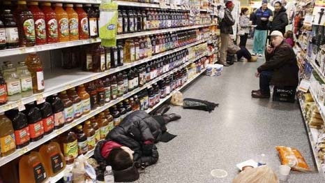 Stranded people take shelter in a grocery store in Atlanta.